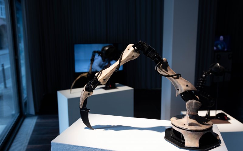 The AI Prostheses, Marco Donnarumma und Ana Rajcevic, Ausstellungsansicht. Foto: Martin Gross